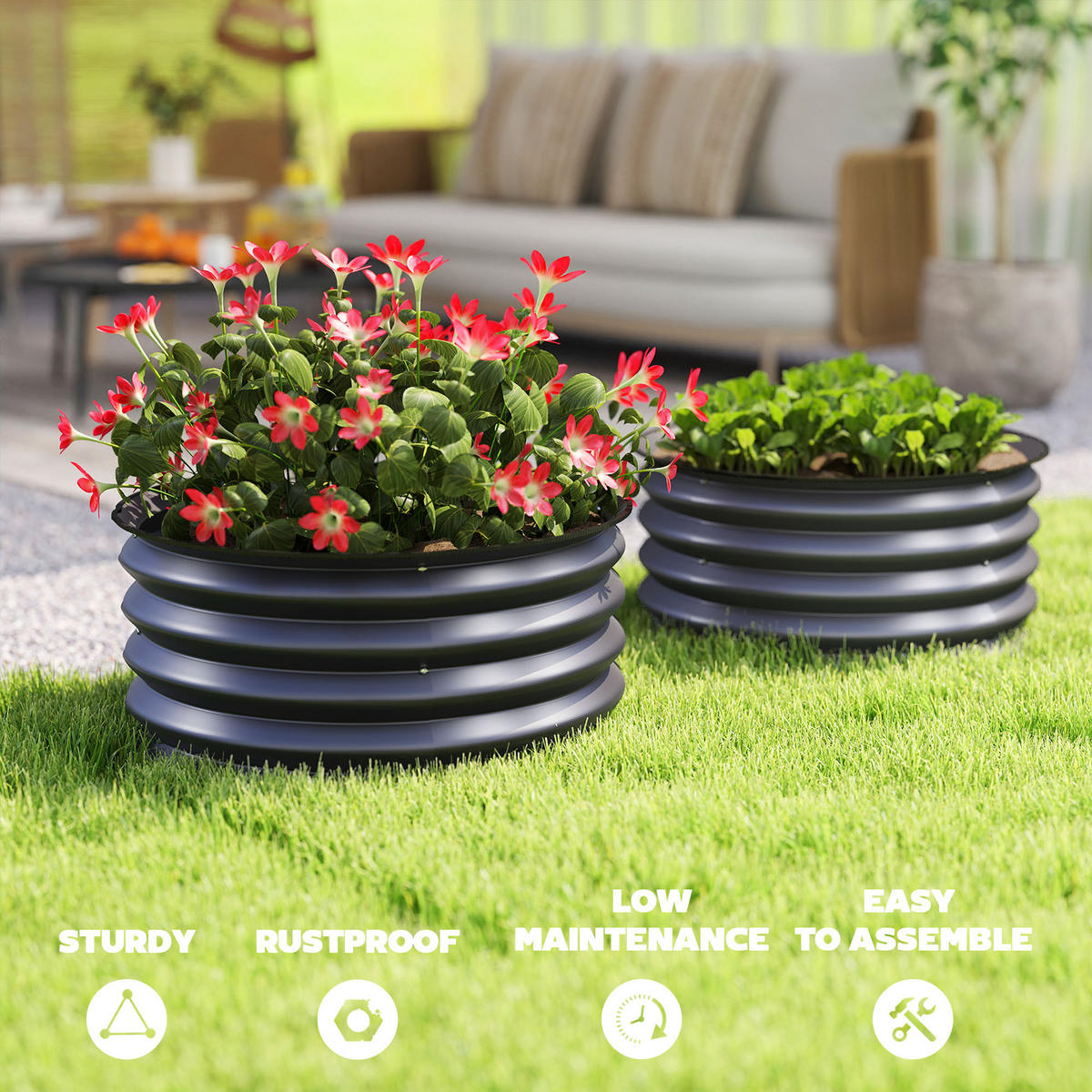 HOCHBEET 2er-Set aus Stahl - Dunkelgrau, Metall (60/30/60cm) - Outsunny