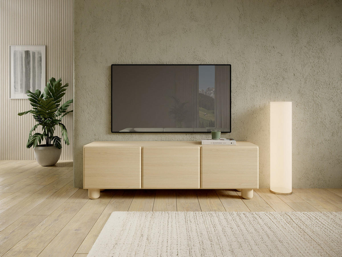 TV-LOWBOARD CERVI G 150 cm Eiche Vicenza - mit 3 Klappen und abgerundeten Fronten - Eichefarben, Holz/Holzwerkstoff (150/47/38cm) - Ravio