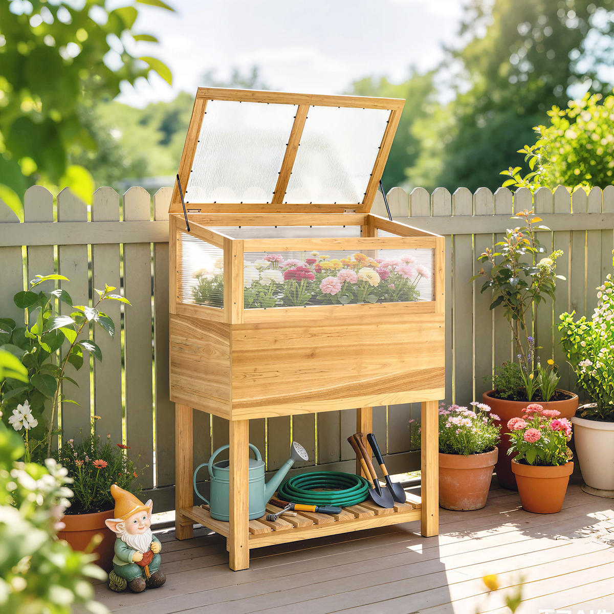 HOCHBEET mit Frühbeetaufsatz aus Tannenholz Braun - Naturfarben, Holz (45/108.5/80cm) - Outsunny