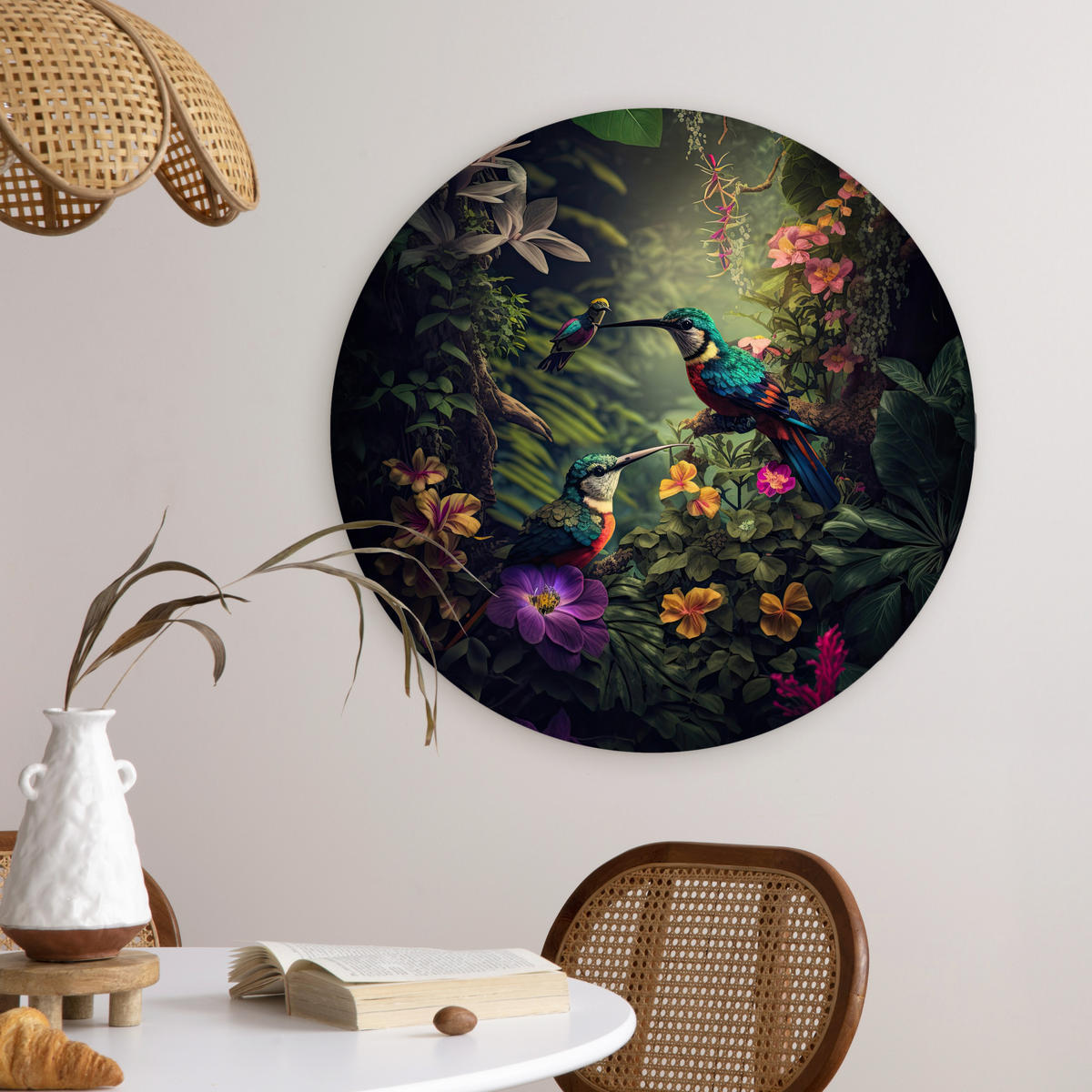 WANDBILD Blumen - Vogel - Dschungel - Pflanzen 60x60 cm - Petrol, Kunststoff (60/60cm) - MuchoWow