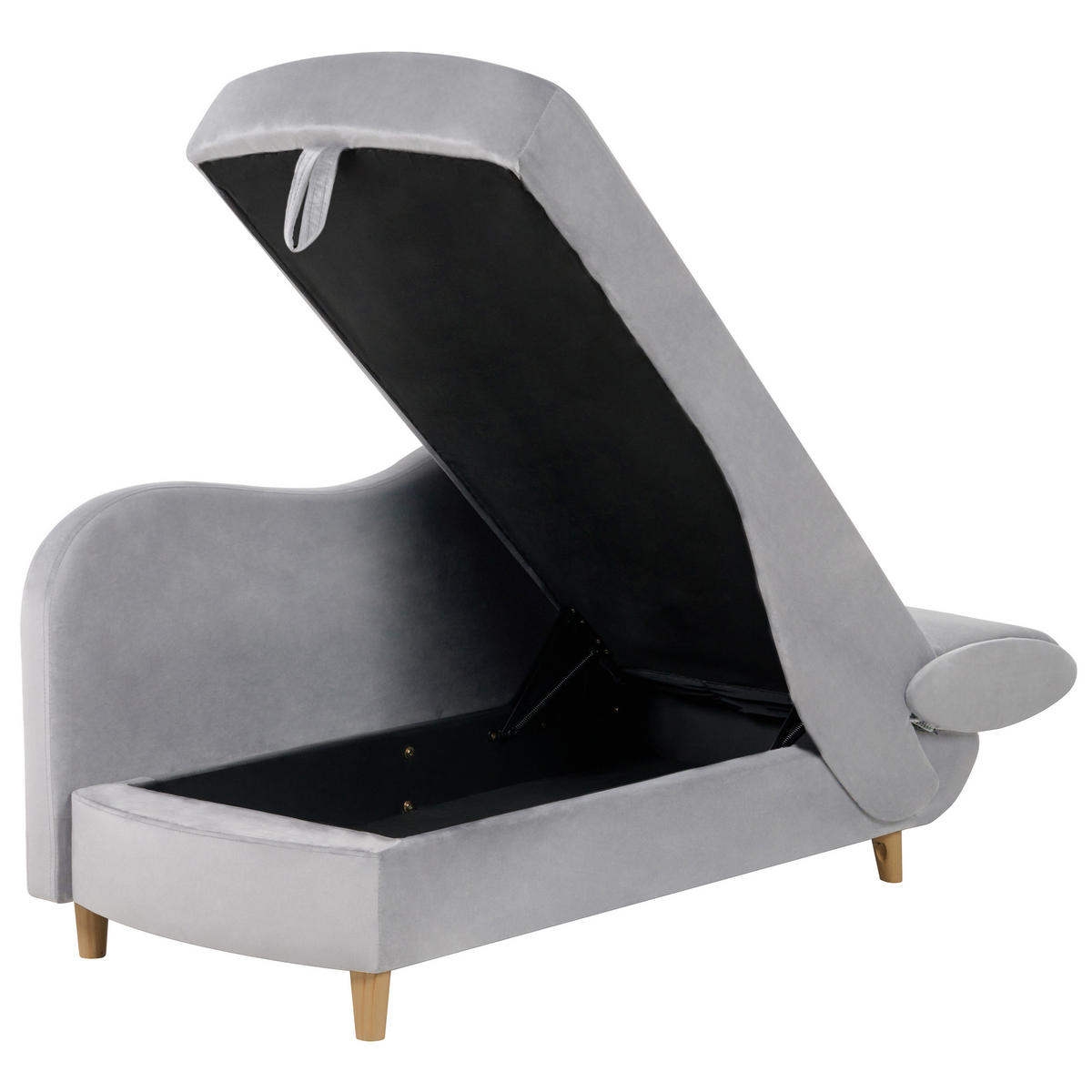 CHAISELONGUE Samtstoff hellgrau mit Bettkasten rechtsseitig Meri - Hellgrau/Grau, Textil (156/73/69cm) - Beliani