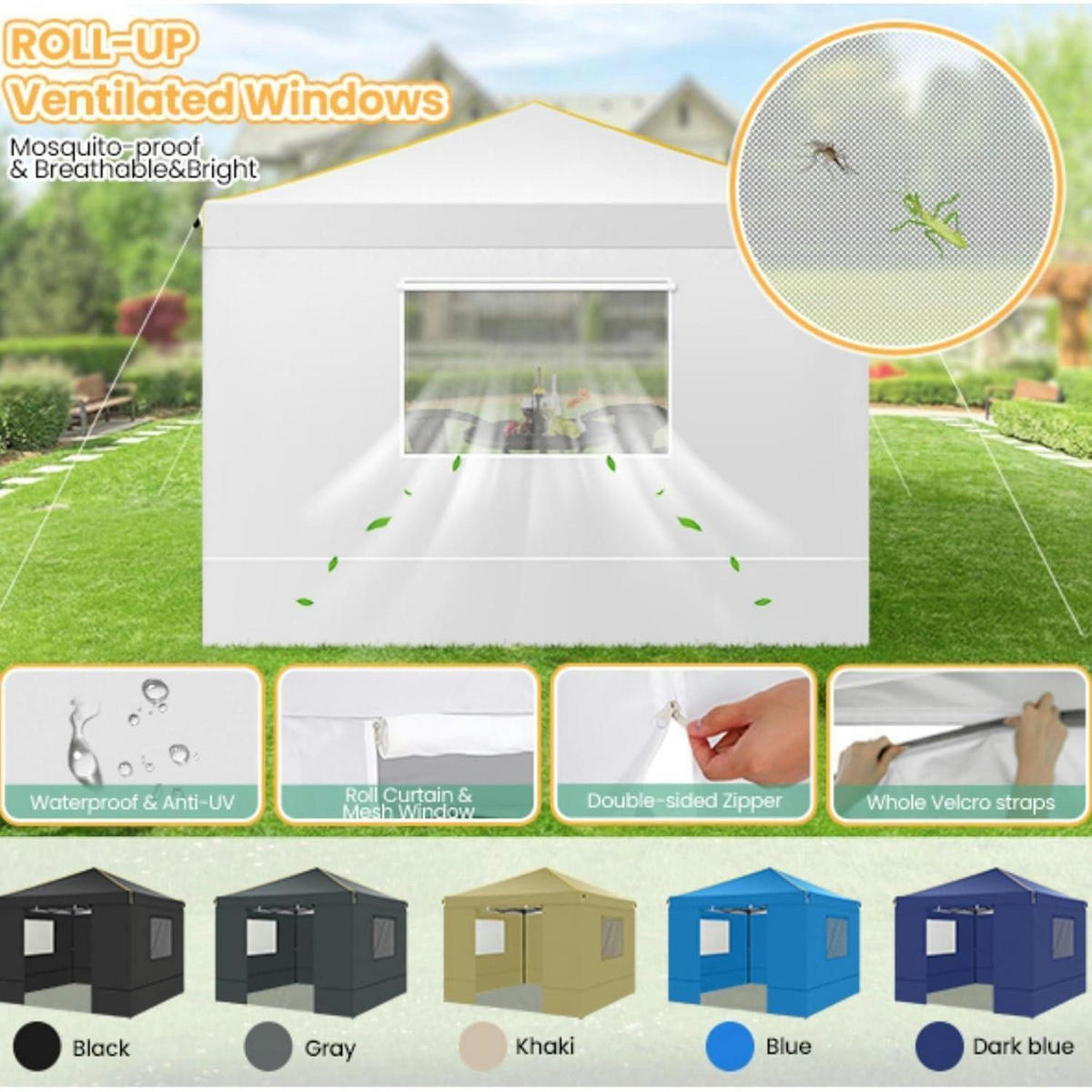 PAVILLON 3x3m Weiß Wasserdicht UV 50+ mit 4 Seitenteilen - Weiß, Textil (300/248.9/300cm)