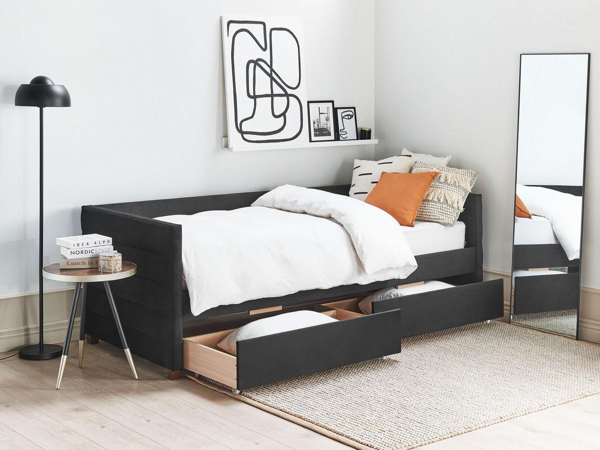 TAGESBETT 90/200cm Schwarz Marray - Schwarz, Textil (90/200cm) - Beliani
