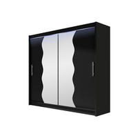 KLEIDERSCHRANK London X, mit RGB LED Beleuchtung - Silberfarben/Schwarz, Holzwerkstoff/Kunststoff (180/215/58cm) - MIRJAN24