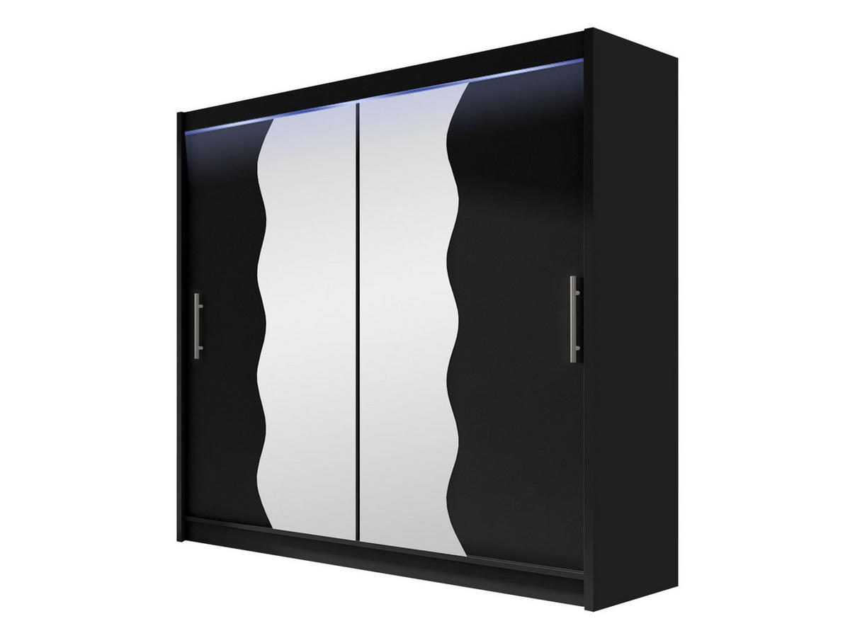 KLEIDERSCHRANK London X, mit RGB LED Beleuchtung - Silberfarben/Schwarz, Holzwerkstoff/Kunststoff (180/215/58cm) - MIRJAN24
