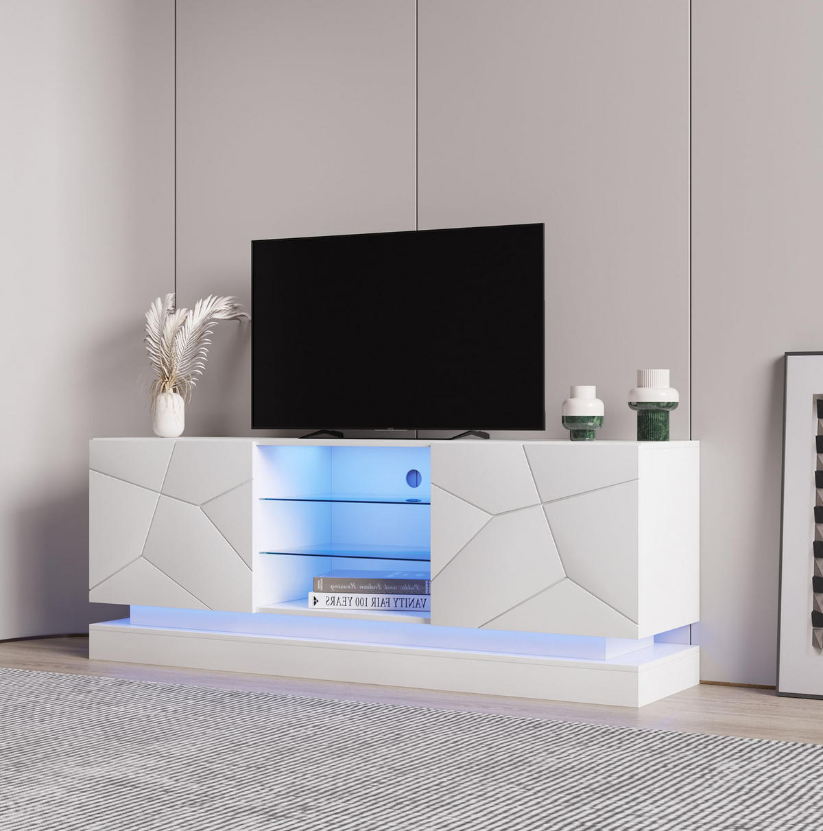 TV-SCHRANK in Weiß matt mit Türen und verstellbarer Glasablage 160/38.5/60 cm - Weiß, Holzwerkstoff (160/60/38.5cm) - Redom