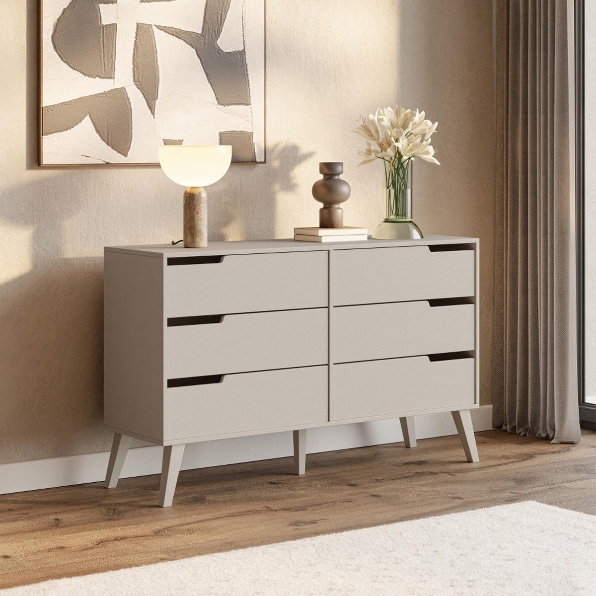 KOMMODE Norel mit 6 Schubladen, Kaschmir - Kaschmir, Holz/Holzwerkstoff (137/80/40cm) - Beautysofa