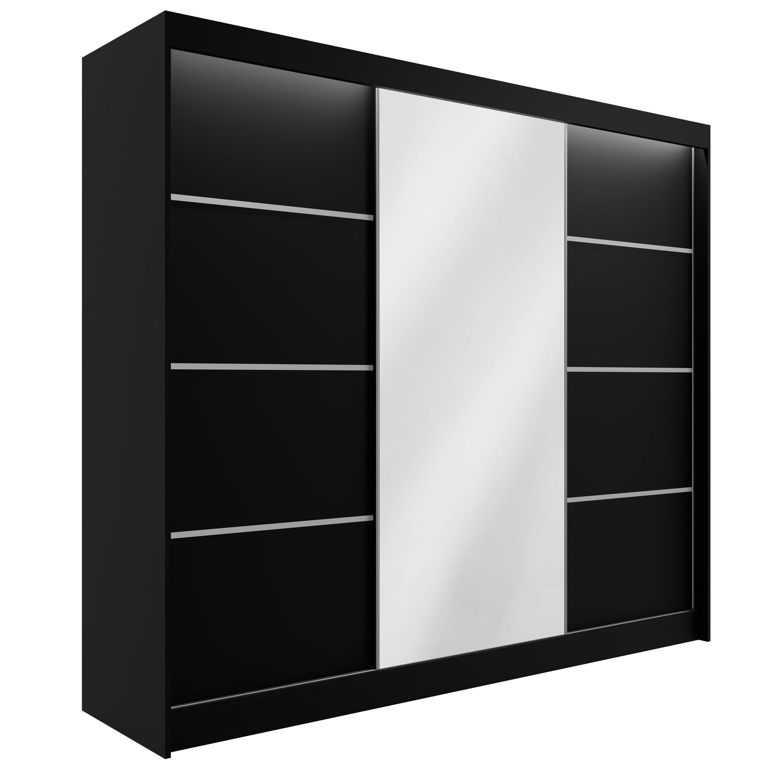 KLEIDERSCHRANK PAOKI mit LED - 250 cm - Schwarz - Schwarz, Holzwerkstoff (250/215/61cm) - ALTDECOR