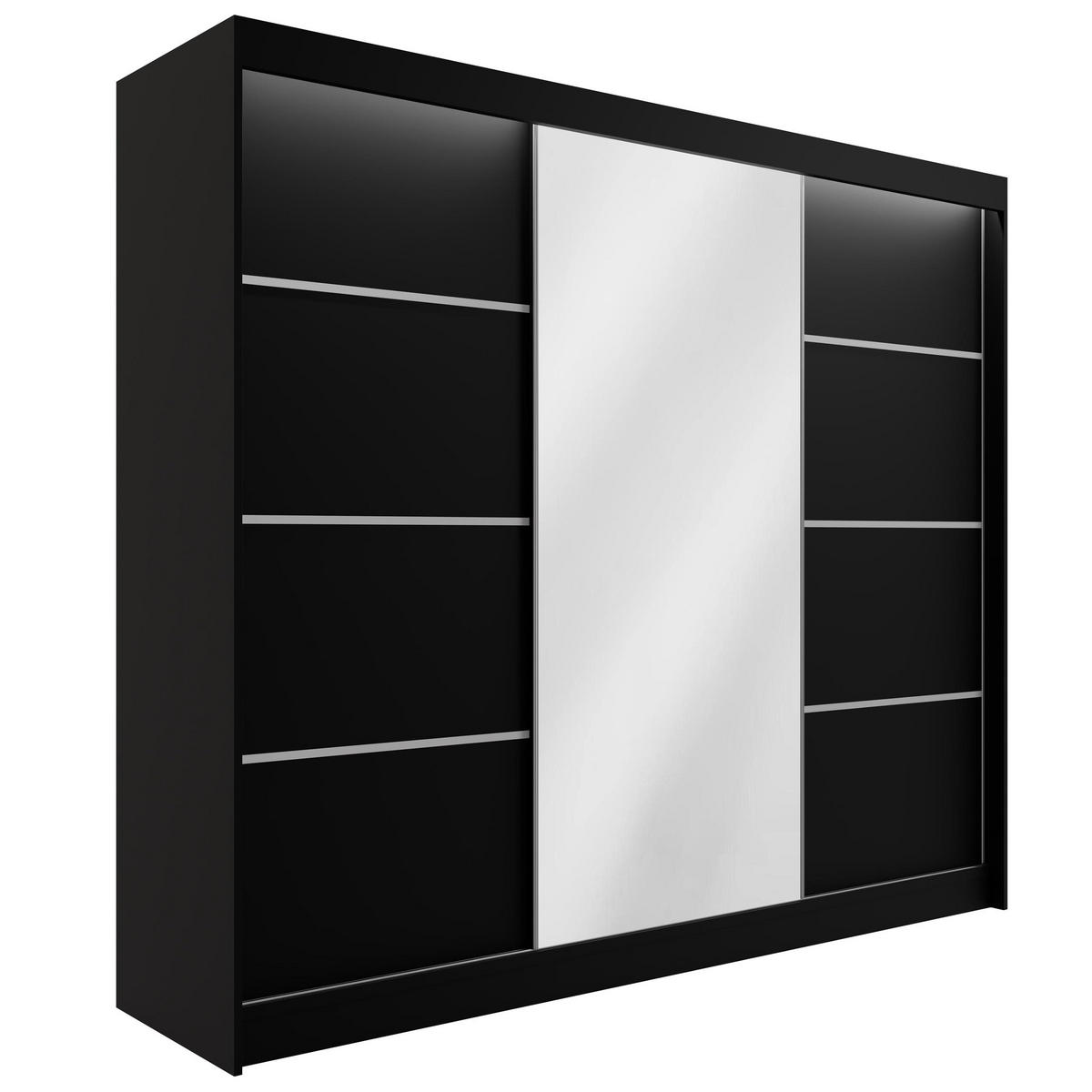 KLEIDERSCHRANK PAOKI mit LED - 250 cm - Schwarz - Schwarz, Holzwerkstoff (250/215/61cm) - ALTDECOR