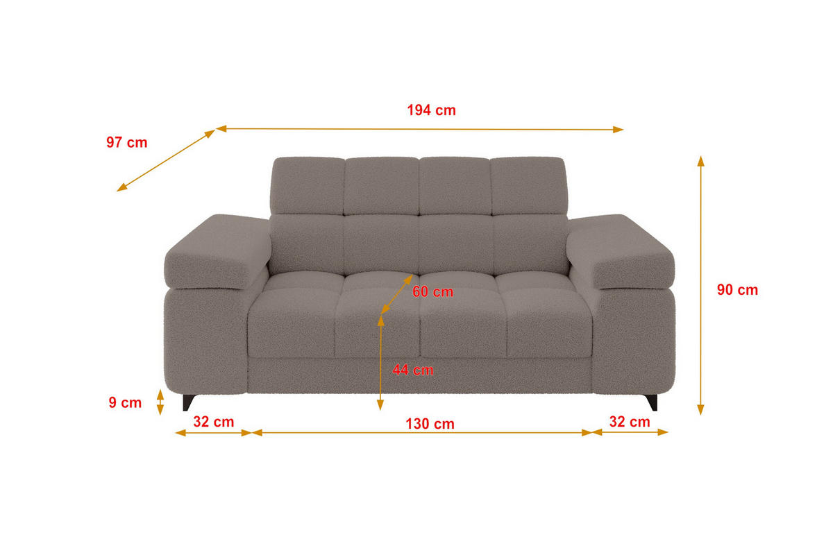 SOFA 2-Sitzer LORD-S1 194x97x90 cm Braun Bouclé - Braun, Holzwerkstoff/Textil (194/90/97cm) - ALTDECOR