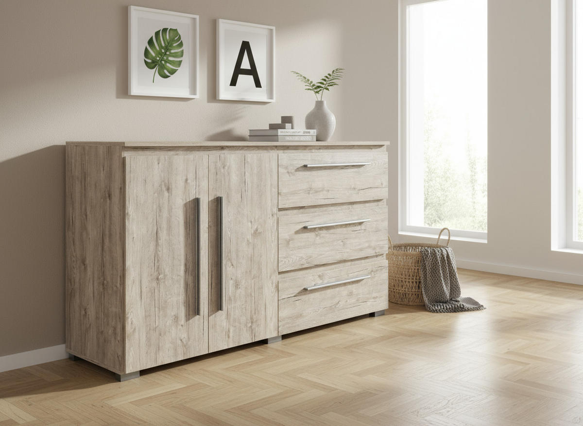 SIDEBOARD Bali Kommode Eiche Sand - Eichefarben/Silberfarben, Holzwerkstoff/Kunststoff (169/92/50cm) - arthur berndt