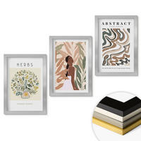 WANDBILDER 3er Set - 20x30 cm Silberner Rahmen - Boho-Pastell-Minimalisten-Poster - Silberfarben, Kunststoff (20/30cm) - ArtPrintCave