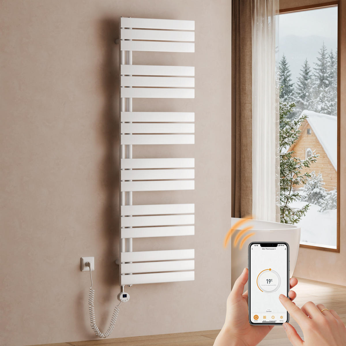 HANDTUCHHEIZKÖRPER 159,9/50 cm weiß elektrisch 1000 W mit WLAN-Thermostat - Weiß, Metall (50/160/5.9cm) - S'AFIELINA