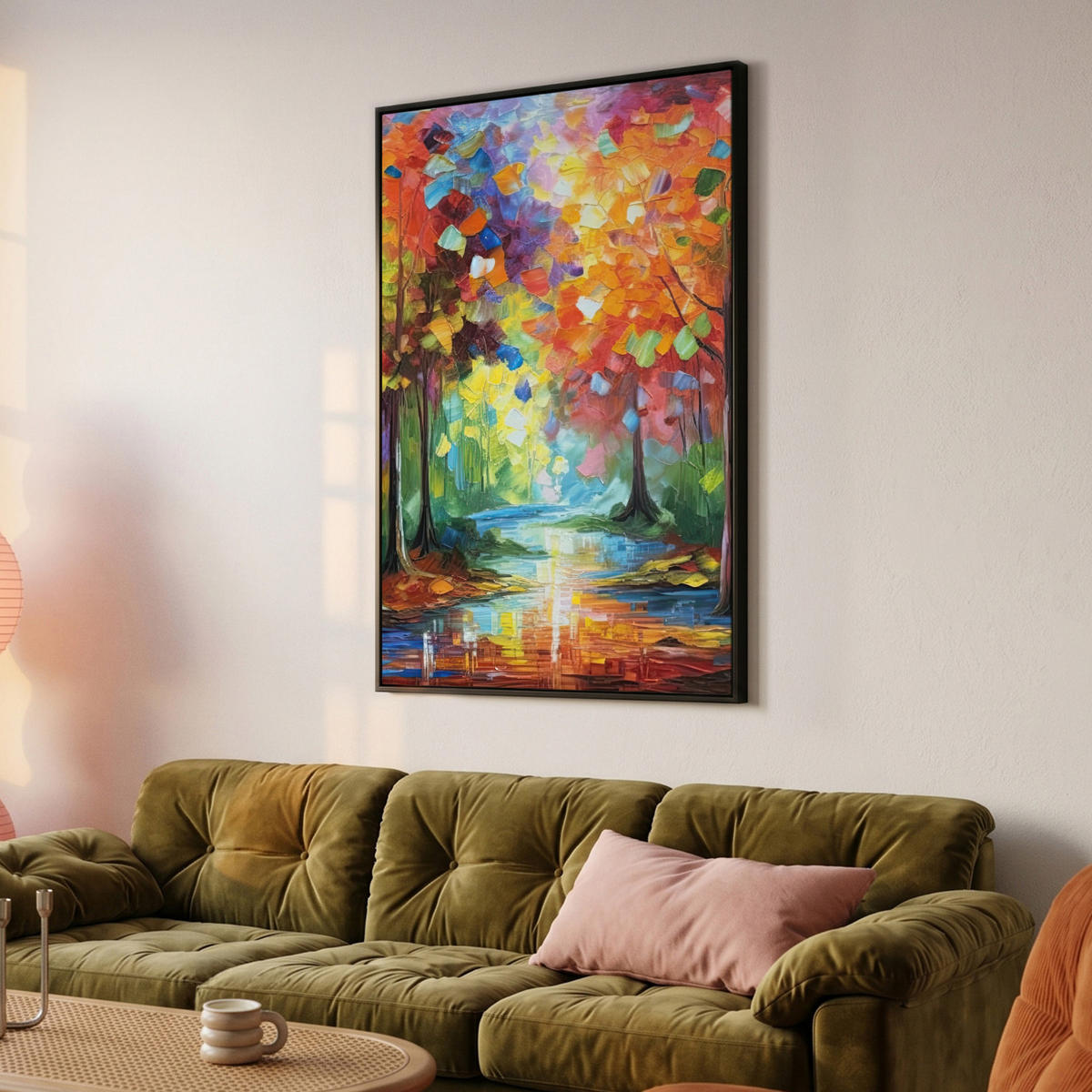 LEINWAND Bilder mit Rahmen - Landschaft - Wald - Farben - Natur - 80x120 - Multicolor, Textil (80/120cm) - MuchoWow