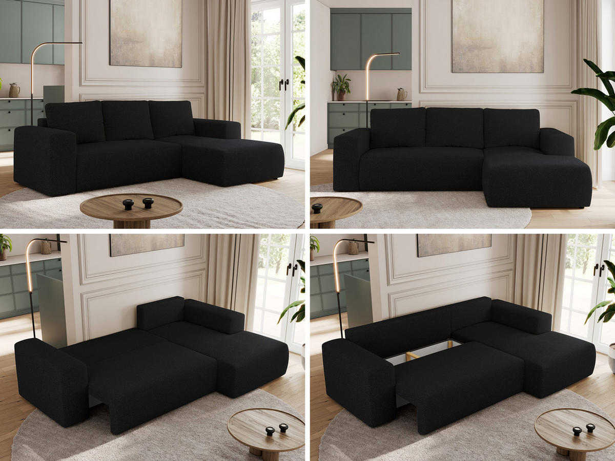 ECKSOFA TRENTINO L Schwarz Boucle - Rechts - Schwarz, Textil (164/266cm) - MKS