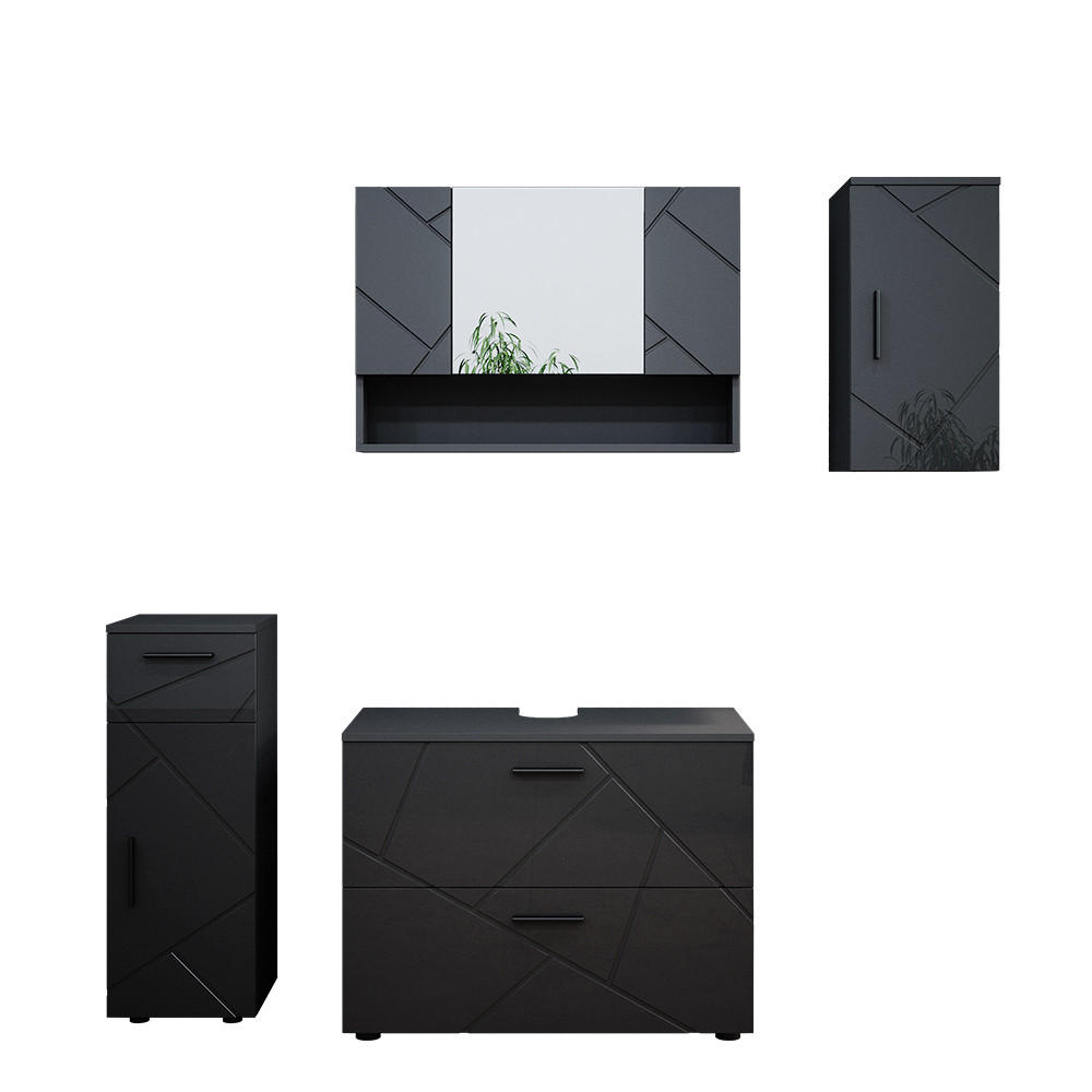 BADMÖBEL-SET Irma Anthrazit Hochglanz 4 Teile - Anthrazit, Holzwerkstoff (80/58.6/41cm) - Vicco