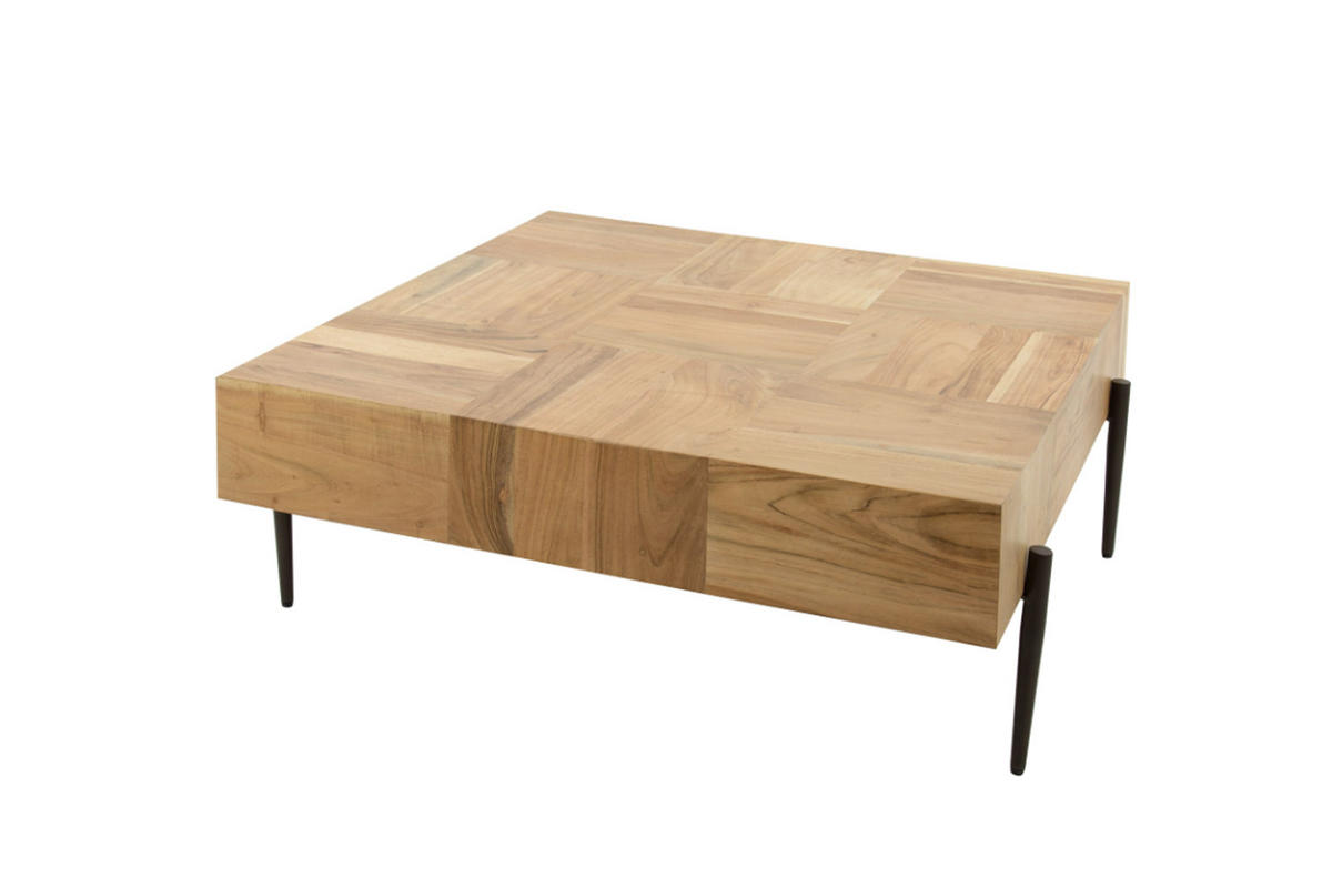 COUCHTISCH RICE Braun Akazie - Schwarz/Braun, Holz/Metall (90/90/35cm) - KAWOLA