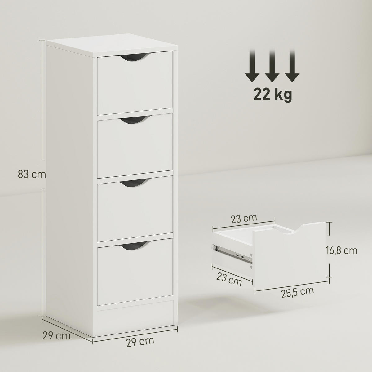 BADEZIMMERSCHRANK DE-17356 mit 4 Schubladen Weiß - Weiß, Holzwerkstoff (29/83/29cm) - ComfortXL