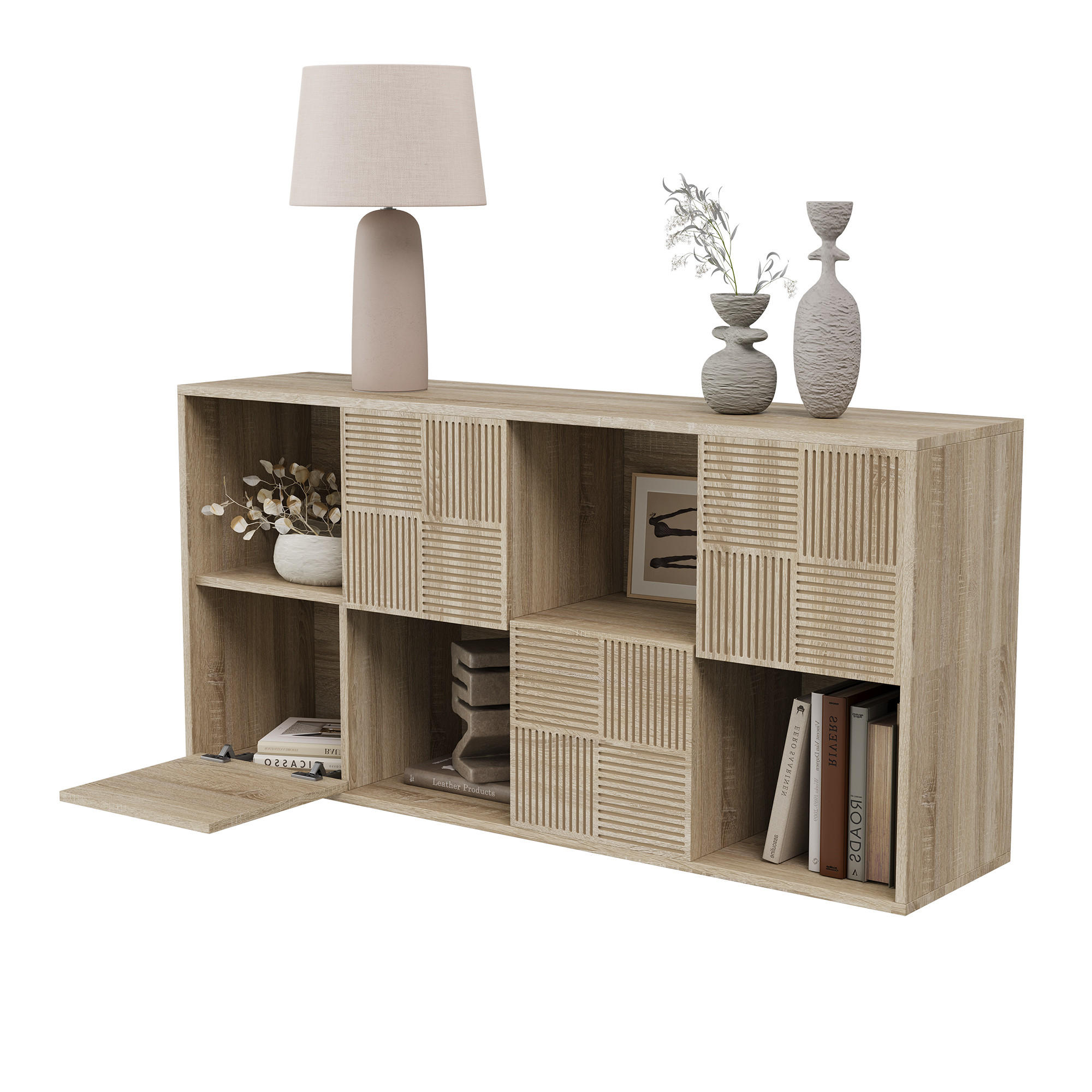 BÜCHERREGAL 125x30x60 cm Holz Lamellen Design Sideboard Aufbewahrung, Naturfarben - Naturfarben, Holz (60/125/30cm)