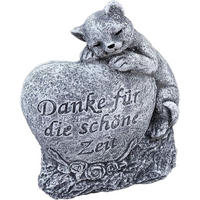 STEINFIGUR Grabschmuck Katze Danke für die schöne Zeit, frostfest, Steinguss - Grau, Stein (12/14/4cm) - stoneandstyle