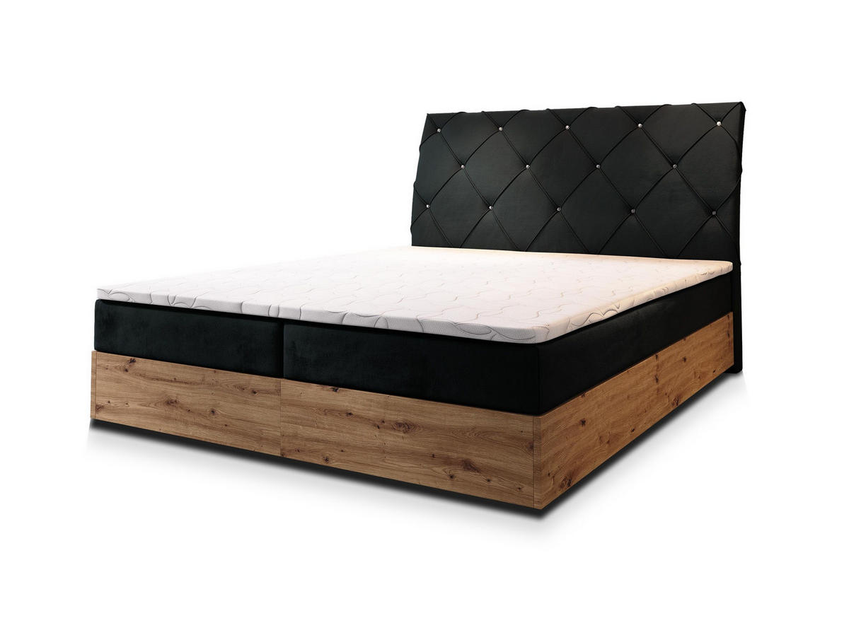 POSTEL BOXSPRING VELLANO 160x200 cm, s matrací a úložným prostorem, černá - černá, kompozitní dřevo/textil (160/200cm) - MASSENO