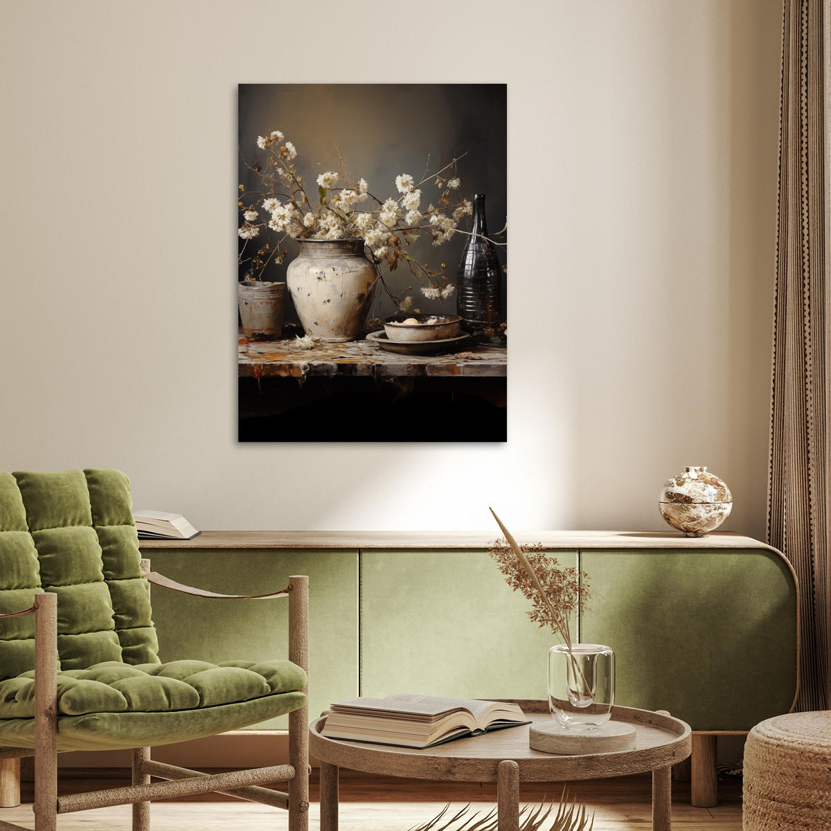 POSTER Stilleben - Blumen - Blumenstrauß - Vase - Wein 60x80 cm - Schwarz, Papier (60/80/0.1cm) - MuchoWow