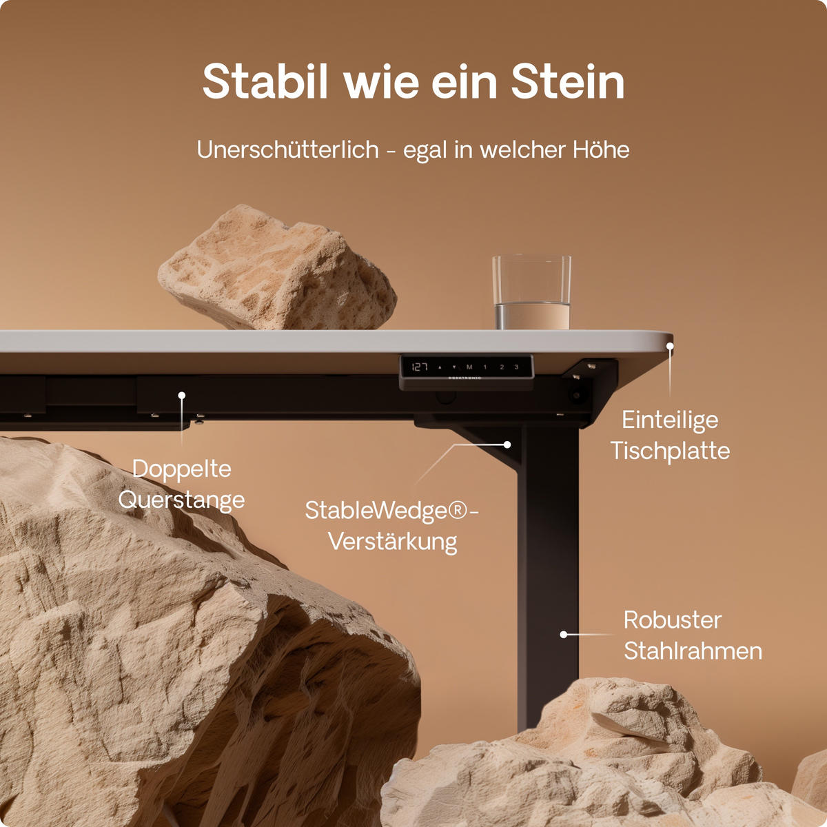 SCHREIBTISCH Elektrisch Höhenverstellbarer HomePro 120x60cm Schwarz/Weiß mit Memory-Funktion, Anti-Kollisions Technologie - Schwarz/Weiß, Holzwerkstoff (60/120/62cm) - Desktronic