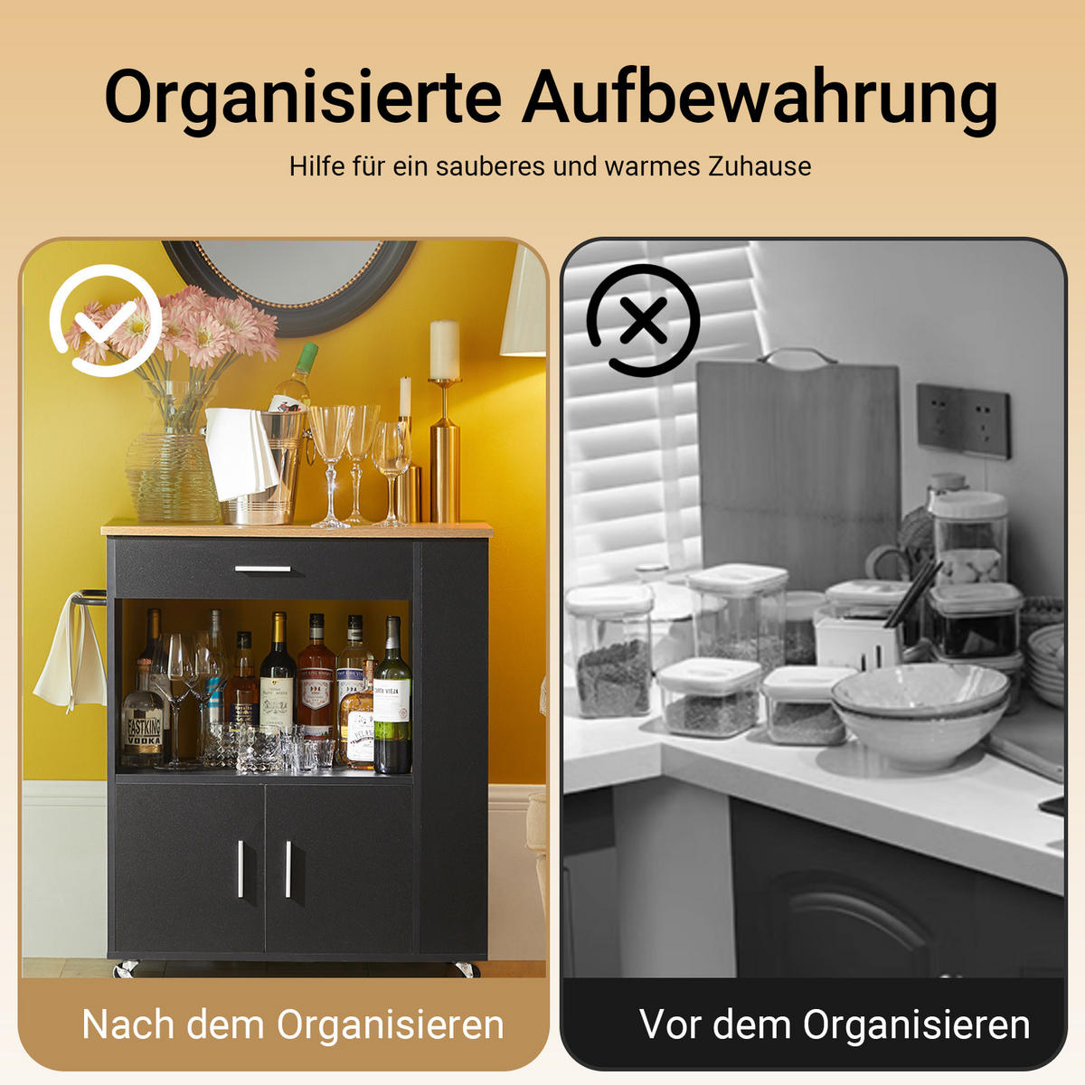 KÜCHENWAGEN mit Arbeitsplatte, Servierwagen, Schwarz - Schwarz, Holzwerkstoff (82/88/46cm) - SoBuy
