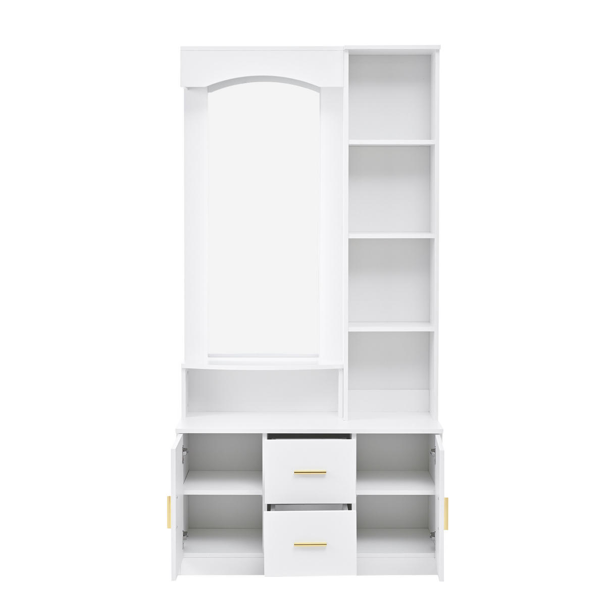 DIELENGARDEROBE mit Spiegel 90/40/180 cm in Weiß mit Schuhschrank und 2 Schubladen - Weiß, Holzwerkstoff (90/180/40cm) - BEAOK