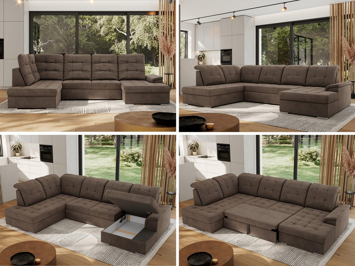 WOHNLANDSCHAFT MADRITO U - Braun Velorus - Links - Silberfarben/Braun, Textil/Metall (204/89/323cm) - MKS