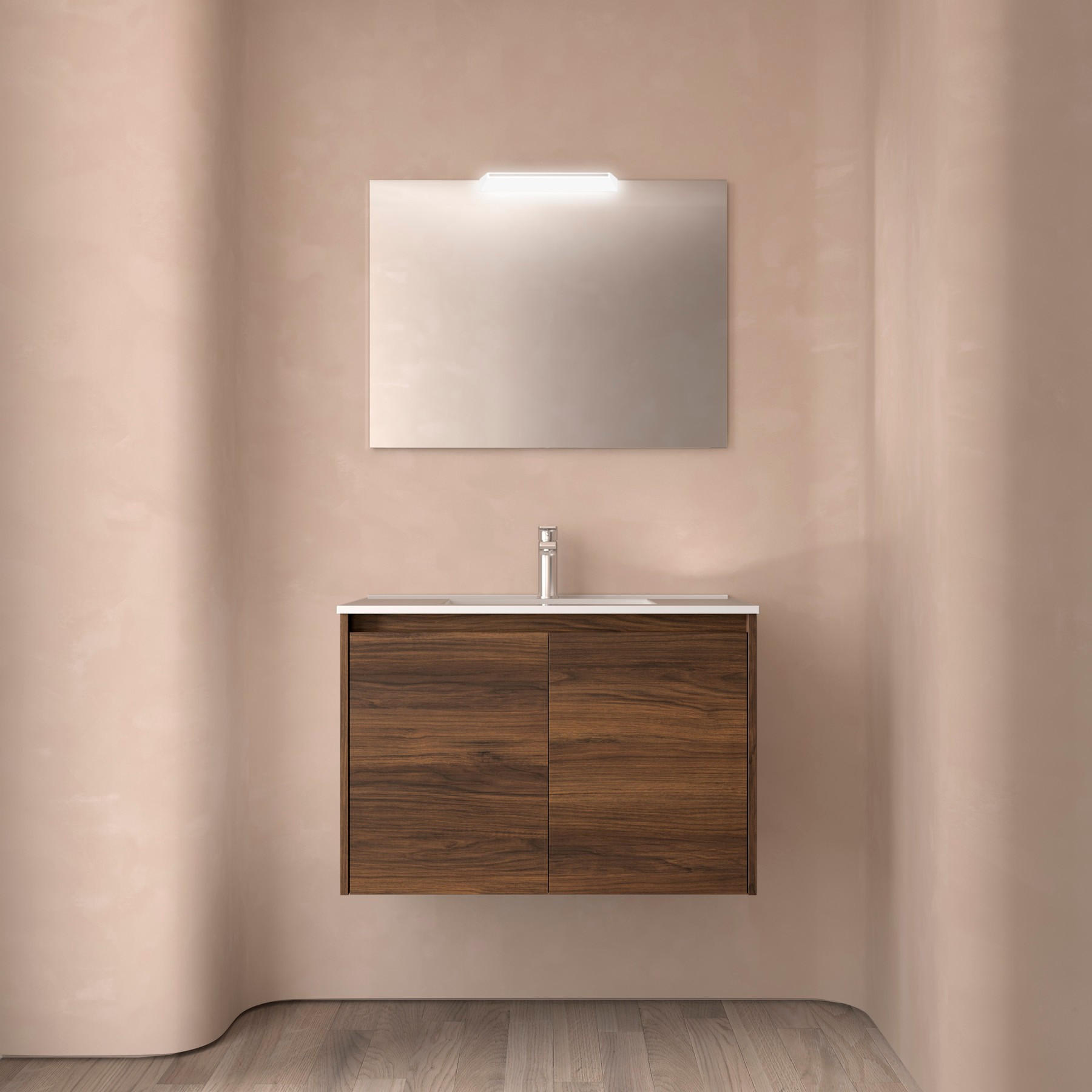 BADEZIMMERMÖBEL NOJA 800 2 Türen NUSSBAUM MAYA + Waschtisch + Spiegel - Schwarz, Metall (45/54/80cm) - Salgar
