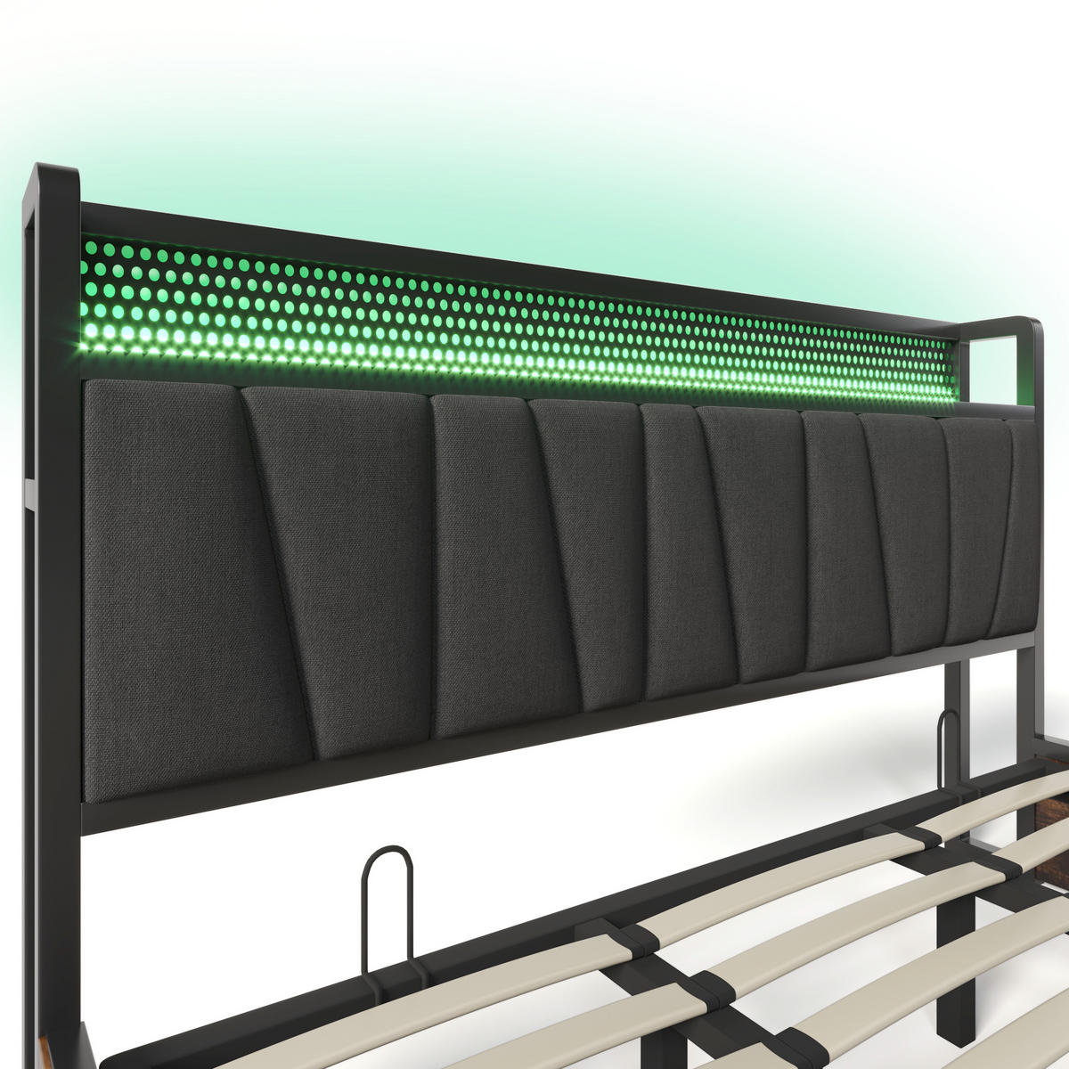 POLSTERBETT aus Leinen 180x200 cm in Grau mit LED & USB-Steckdosen - Grau, Textil (180/200cm) - Modfu