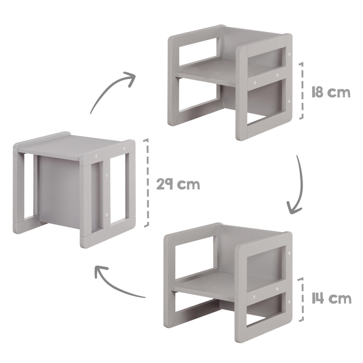 KINDERSITZGRUPPE 3in1 - Grau, Holzwerkstoff (61/30/44cm) - Roba