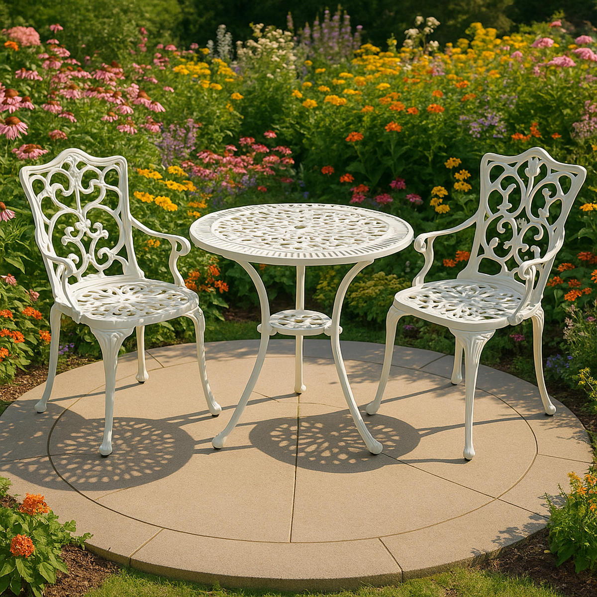 BISTROSET Boulder - Jugendstil - Gartenmöbel Set 3-teilig, Sitzgruppe Aluguss antik weiß - Weiß, Metall - TPFGarden