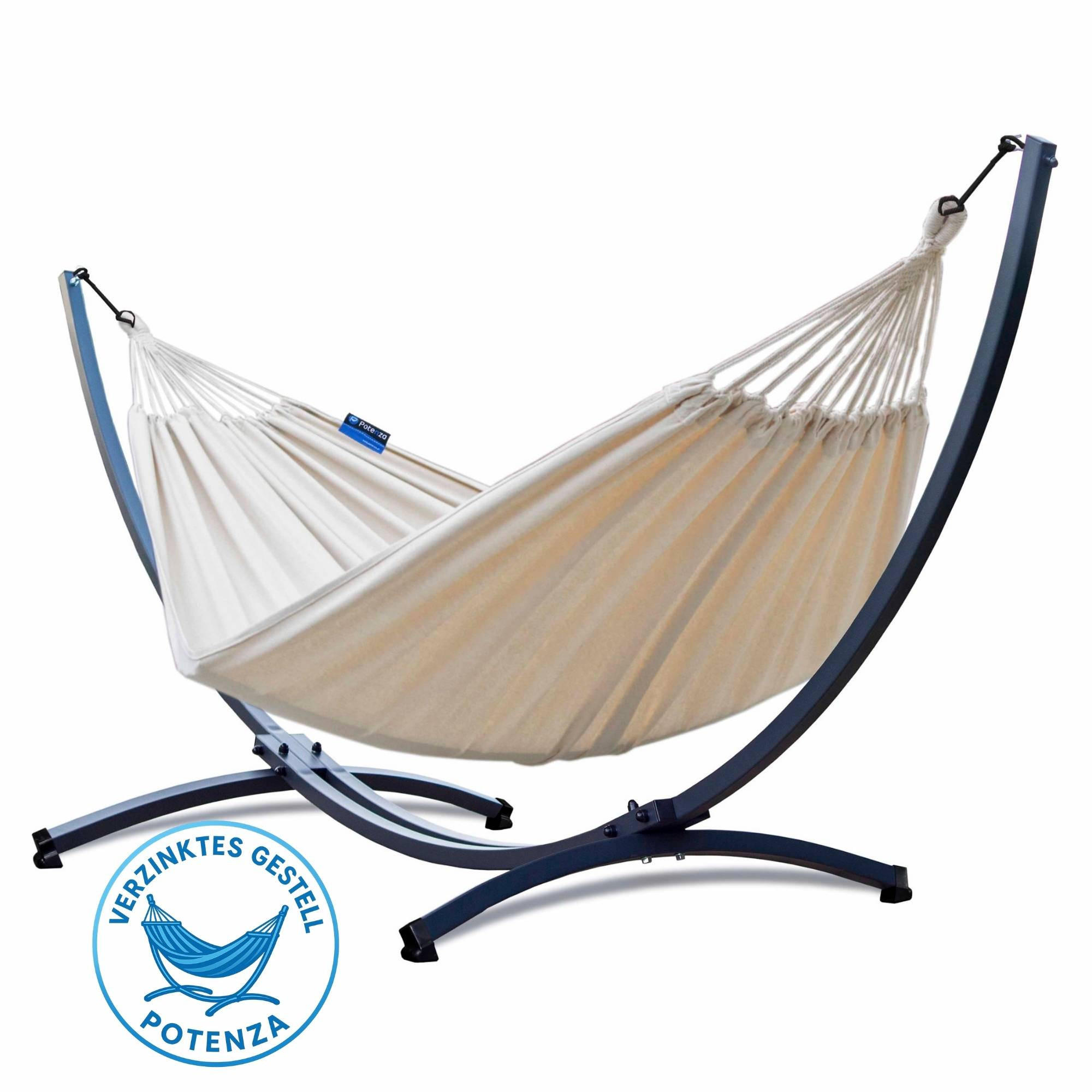 HÄNGEMATTE mit Verzinktem Gestell, 2 Personen, XXL, 200 kg, Metall, Beige, einfache Montage - Ecru, Metall (370/130/120cm) - Potenza