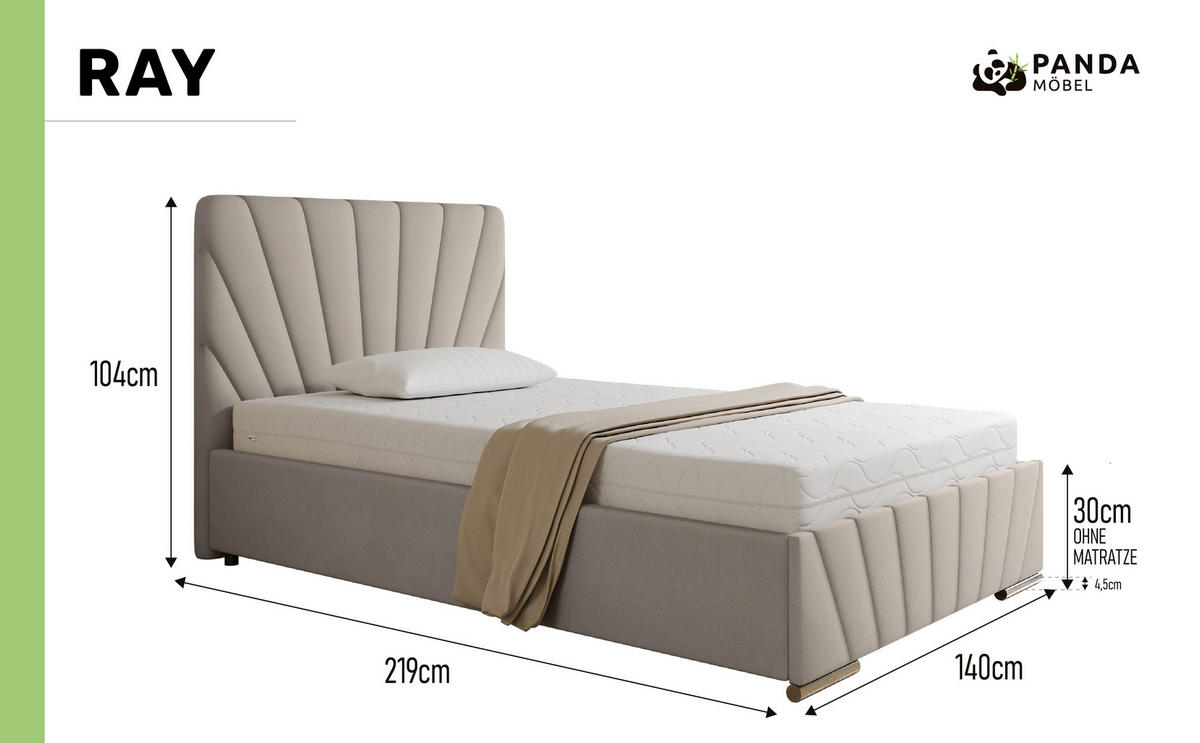 POLSTERBETT Ray 120 x 200 cm mit Bettkasten und Lattenrost federkernmatratze- beige - Beige, Holz (120/200cm) - Panda Möbel