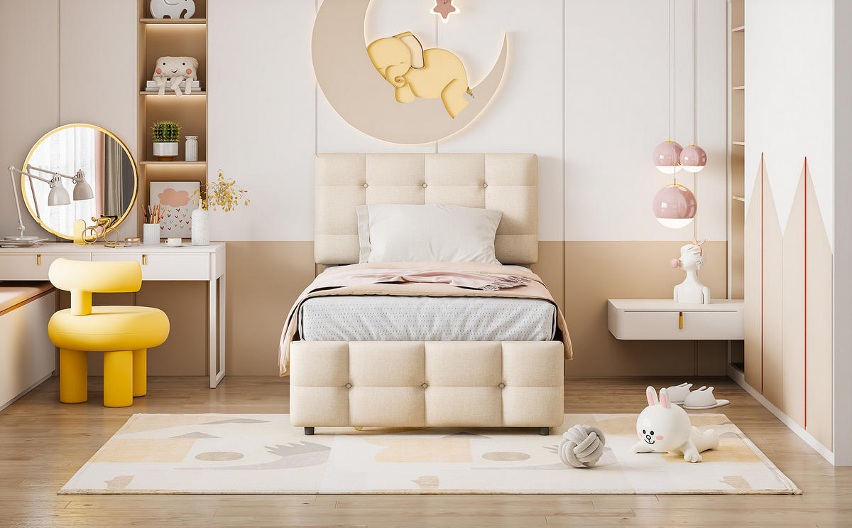 POLSTERBETT 90x200 cm ausziehbar beige - Beige, Textil (90/200cm) - LEBENLANG