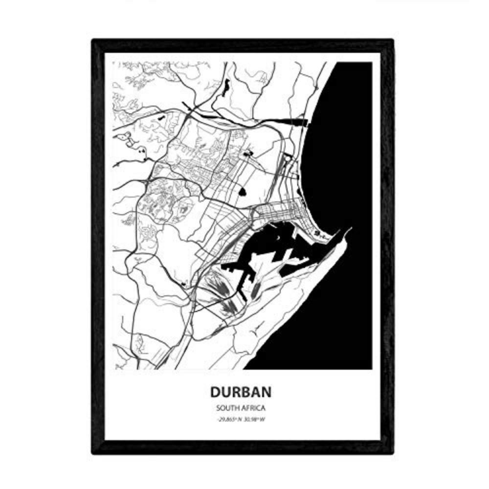 POSTER Karte Von Durban - Südafrika A4 Rahmenlos - Klar, Papier (29.7/5/21cm) - Nacnic