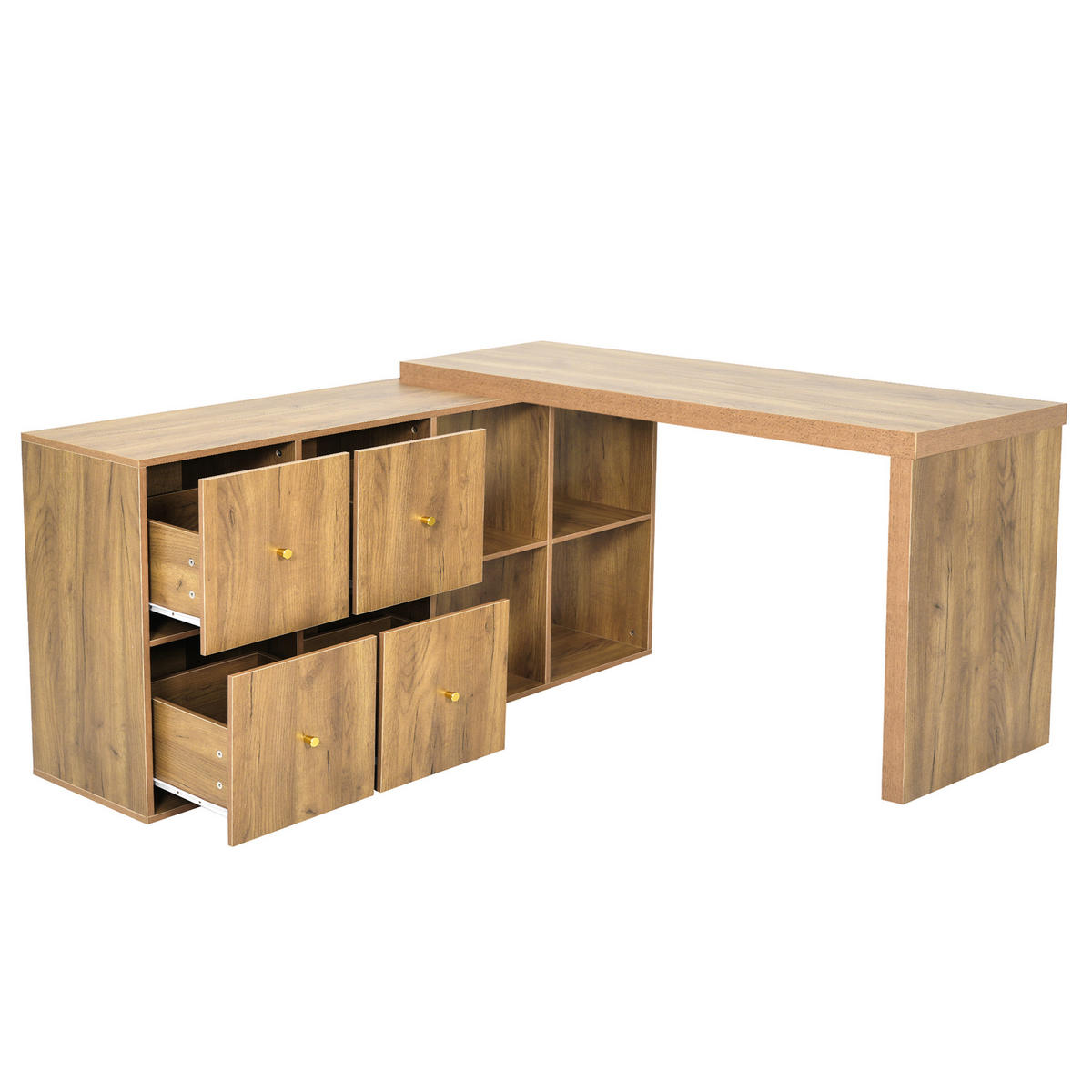 ECKSCHREIBTISCH 360° Schwenkbar 4 Fächer 4 Schubladen - Eichefarben, Holzwerkstoff (35/140/78cm) - FLIEKS