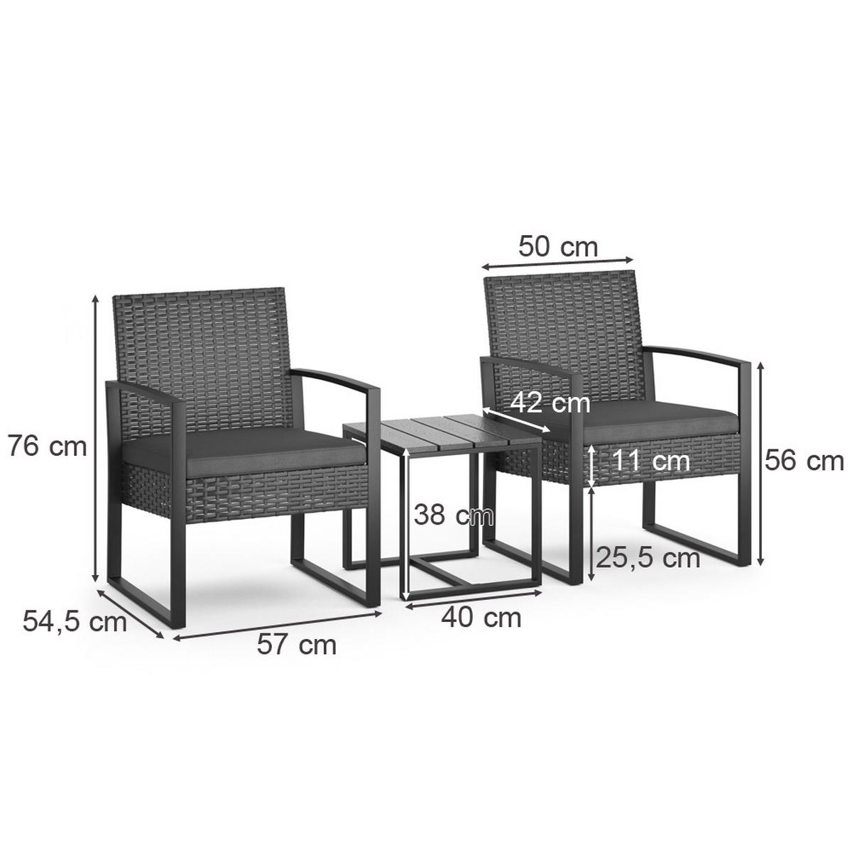 GARTENMÖBEL-SET Anthrazit 3 Teile, mit Tisch - Anthrazit, Kunststoff - OK-Living