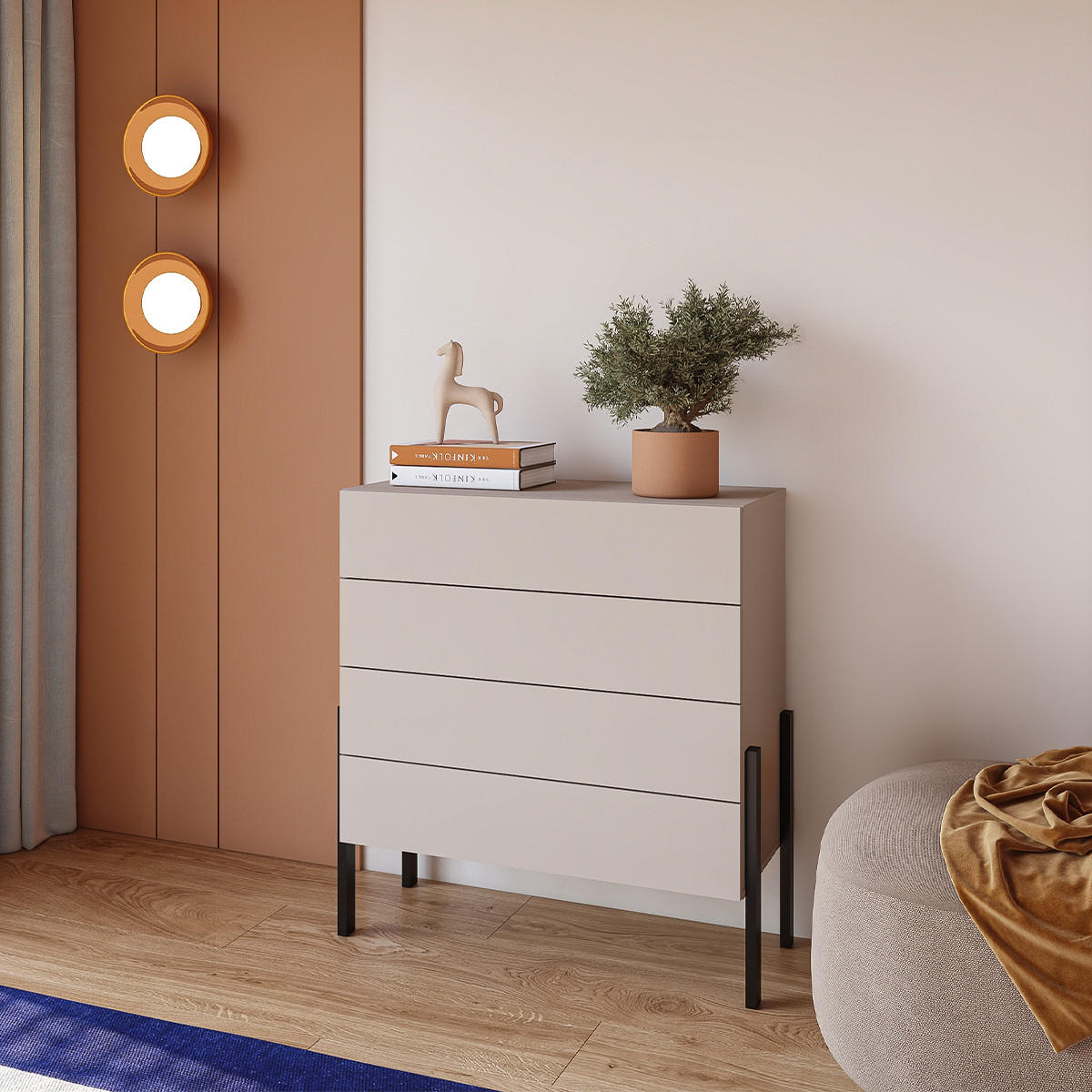 KOMODA Bérénice Kašmír - béžová, kompozitní dřevo (84/90/40cm) - Petits-meubles