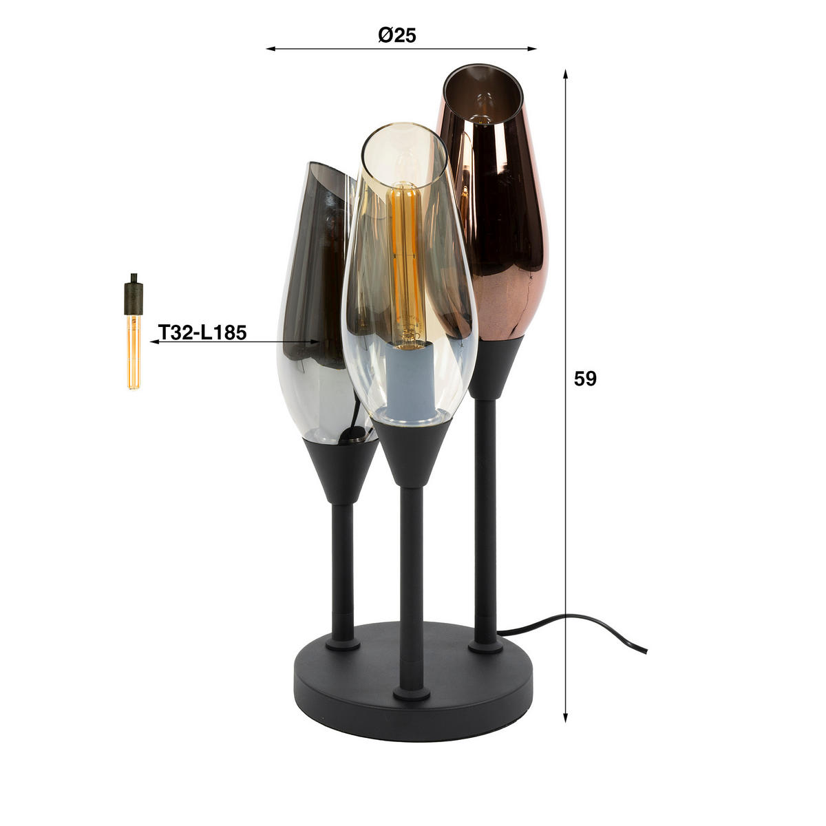 TISCHLAMPE Cocoon - Schwarz - 25/25/59 cm - Schwarz, Metall (25/25/59cm) - Hoyz Collection