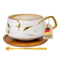 KAFFEETASSE Marmor Design 200 ml mit Untersetzer - Weiß, Keramik (13/6.3/13cm) - Intirilife