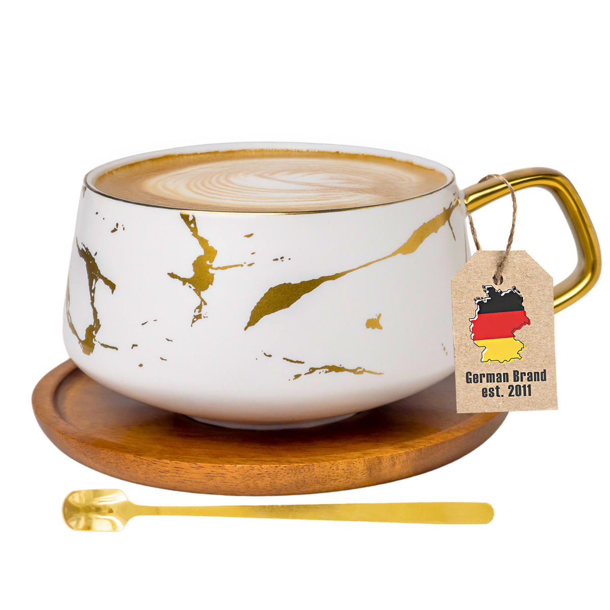 KAFFEETASSE Marmor Design 200 ml mit Untersetzer - Weiß, Keramik (13/6.3/13cm) - Intirilife