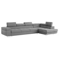 ECKSOFA VICENTE Grau Velours-Stoff mit Schlaffunktion - Grau, Holz (346/202cm) - MASSENO