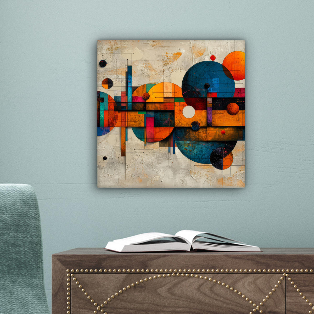 LEINWANDBILD - Vintage - Moderne Kunst - Orange - Geometrische Formen - 20x20 - Wandbilder - Multicolor, Textil (20/20cm) - MuchoWow