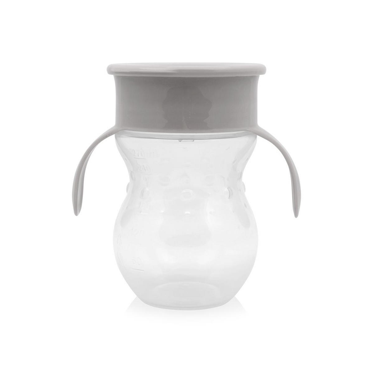 TRINKLERNBECHER 360 Grad 270 ml grau Kunststoff, auslaufsicher, skala, Deckel, Schutzdeckel, Haltegriffe - Grau, Kunststoff (12/12/12cm) - Baby Care
