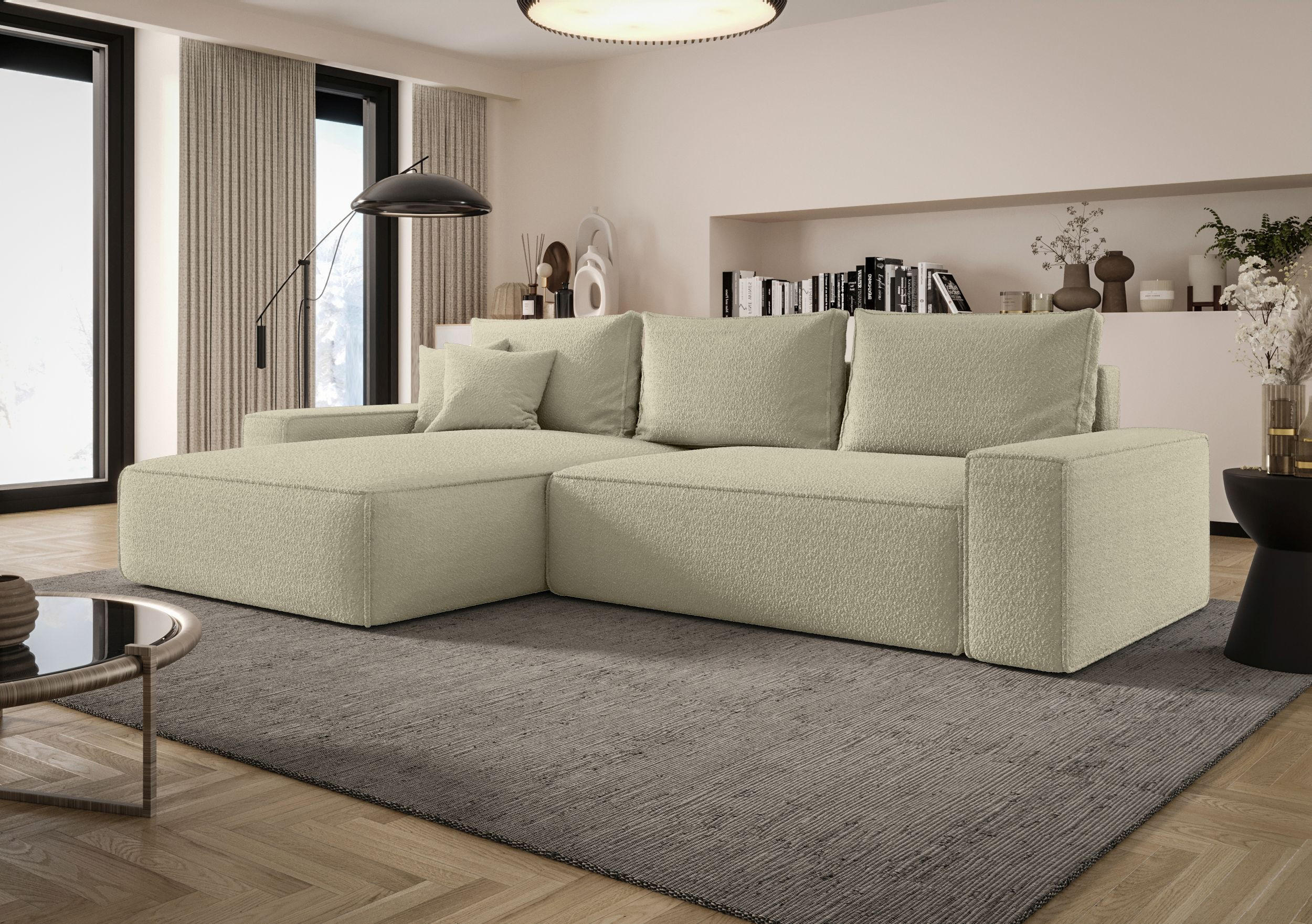 ECKSOFA MONA mit Schlaffunktion QUELLE 06 Links - Beige, Textil (280/185cm) - Bedante
