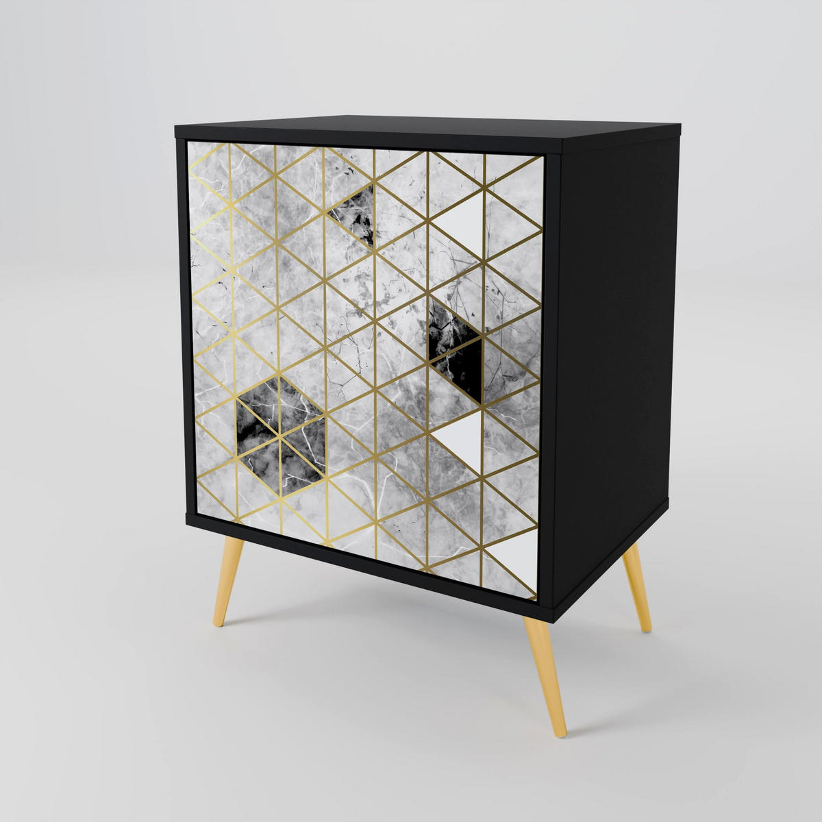 SIDEBOARD ASHEN ARIA, Schwarz, 57,5x42x72,5 cm, Schwarze Metallfüße - Multicolor/Schwarz, Holzwerkstoff/Metall (57.5/72.5/42cm) - SpaceRebels