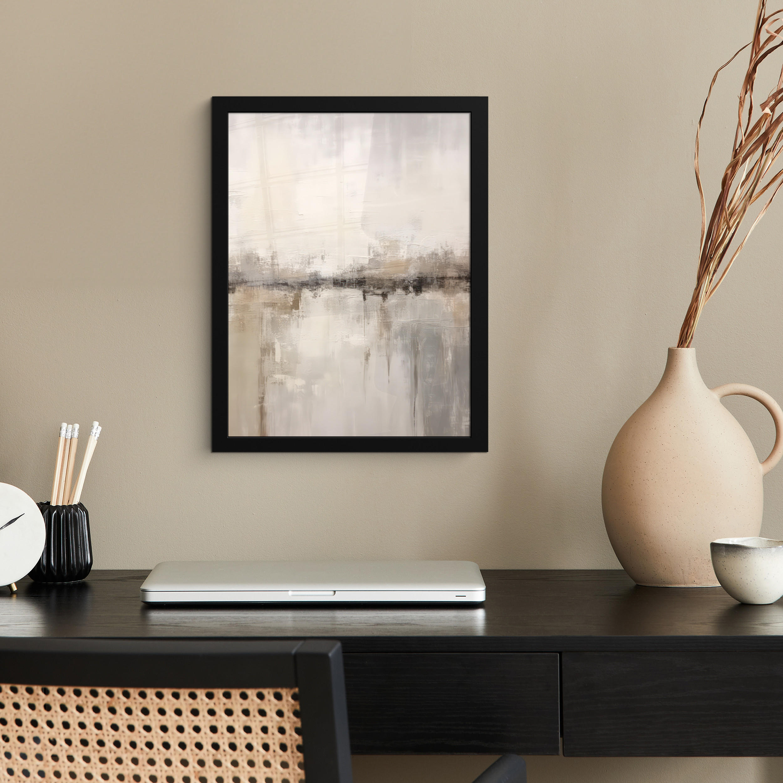 GERAHMTES BILD Moderne Kunst - Abstrakt - Beige 30x40 cm - Beige, Papier (30/40cm) - MuchoWow
